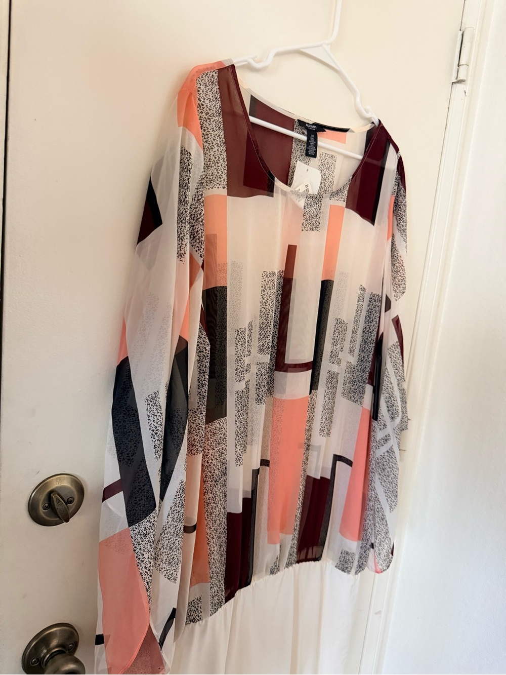 Apt. 9 Sheer Geometric Print Blouse in Peach and Burgundy